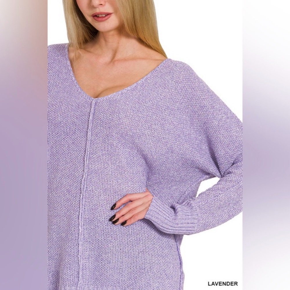 Zenana Outfitters Lavender V-Neck Sweater Large - Picture 3 of 12